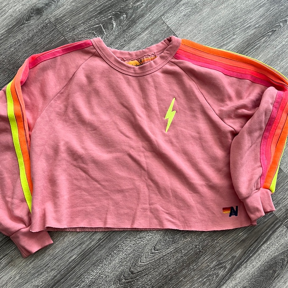 Aviator Nation crop sweatshirt. Sz med. perfect condition! Pink & neon stripes